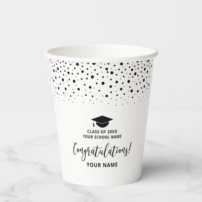 Black & White Modern School Graduation Party Paper Cups (Back)
