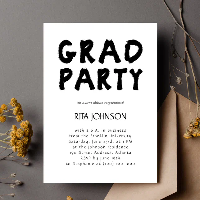 Black White Modern School Senior Graduation Party Invitation | Zazzle