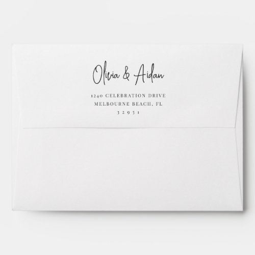 Black  White Modern Script 5x7 Return Address Envelope