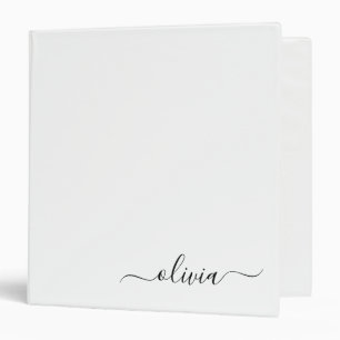 Black White Modern Script Girly Monogram Name 3 Ring Binder