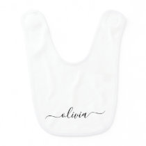 Black White Modern Script Girly Monogram Name Baby Bib Black White Modern Script Girly Monogram Name Baby Bib