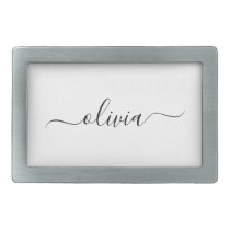 Black White Modern Script Girly Monogram Name Belt Buckle