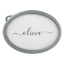 Black White Modern Script Girly Monogram Name Belt Buckle