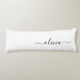 Black White Modern Script Girly Monogram Name Body Pillow