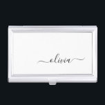 Black White Modern Script Girly Monogram Name Business Card Case<br><div class="desc">Black and White Simple Script Monogram Name Business Card Holder. This makes the perfect sweet 16 birthday,  wedding,  bridal shower,  anniversary,  baby shower or bachelorette party gift for someone that loves glam luxury and chic styles.</div>