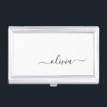 Black White Modern Script Girly Monogram Name Business Card Case<br><div class="desc">Black and White Simple Script Monogram Name Business Card Holder. This makes the perfect sweet 16 birthday,  wedding,  bridal shower,  anniversary,  baby shower or bachelorette party gift for someone that loves glam luxury and chic styles.</div>