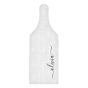Black White Modern Script Girly Monogram Name Cutting Board