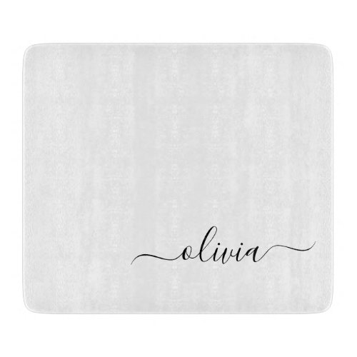 Black White Modern Script Girly Monogram Name Cutting Board