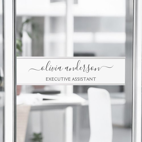 Black White Modern Script Girly Monogram Name Door Sign