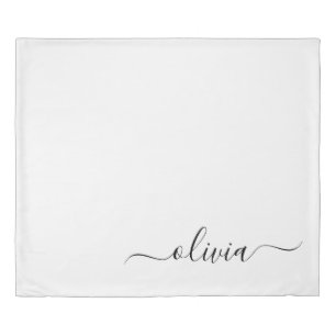 Black White Modern Script Girly Monogram Name Duvet Cover