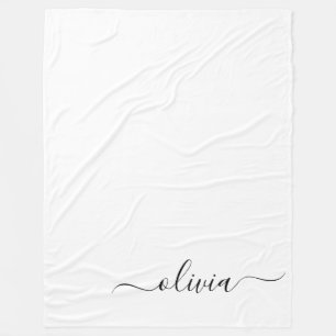 Black White Modern Script Girly Monogram Name Fleece Blanket