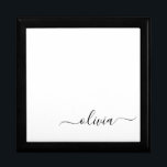 Black White Modern Script Girly Monogram Name Gift Box<br><div class="desc">Black and White Simple script Monogram Name Jewelry Keepsake Box. This makes the perfect graduation,  birthday,  wedding,  bridal shower,  anniversary,  baby shower or bachelorette party gift for someone that loves glam luxury and chic styles.</div>