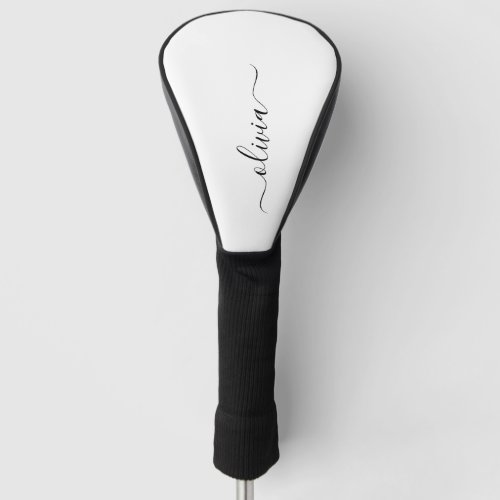 Black White Modern Script Girly Monogram Name Golf Head Cover