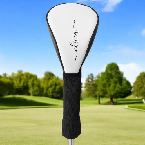 Black White Modern Script Girly Monogram Name Golf Head Cover