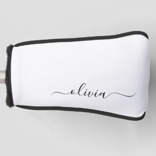Black White Modern Script Girly Monogram Name Golf Head Cover