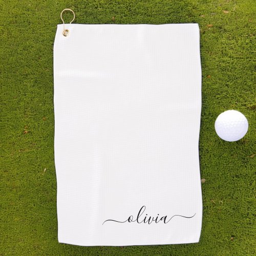 Black White Modern Script Girly Monogram Name Golf Towel