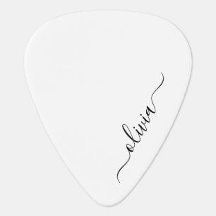 Black White Modern Script Girly Monogram Name Guitar Pick
