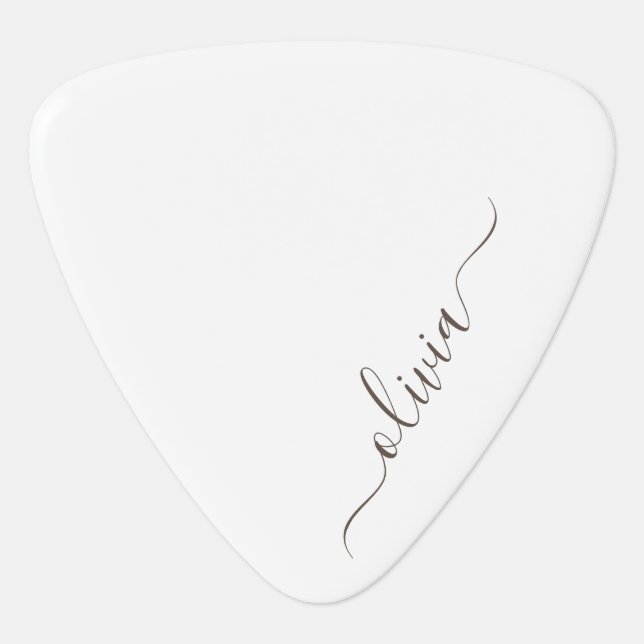 Black White Modern Script Girly Monogram Name Guitar Pick (Front)