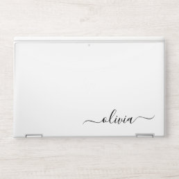 Black White Modern Script Girly Monogram Name HP Laptop Skin