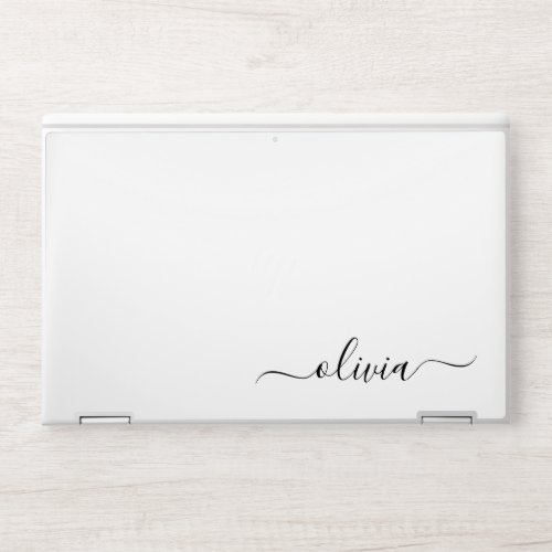 Black White Modern Script Girly Monogram Name HP Laptop Skin