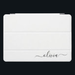 Black White Modern Script Girly Monogram Name iPad Pro Cover<br><div class="desc">Black and White Simple Script Monogram Name Laptop Case. This makes the perfect sweet 16 birthday,  wedding,  bridal shower,  anniversary,  baby shower or bachelorette party gift for someone that loves glam luxury and chic styles.</div>