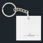 Black White Modern Script Girly Monogram Name Keychain<br><div class="desc">Black and White Simple Script Monogram Name Keychain. This makes the perfect sweet 16 birthday,  wedding,  bridal shower,  anniversary,  baby shower or bachelorette party gift for someone that loves glam luxury and chic styles.</div>