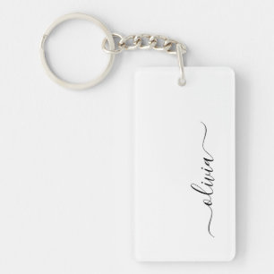 Black White Modern Script Girly Monogram Name Keychain