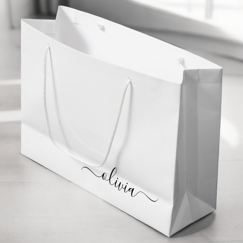 Black White Modern Script Girly Monogram Name Large Gift Bag