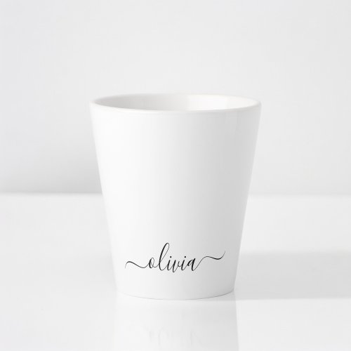 Black White Modern Script Girly Monogram Name Latte Mug