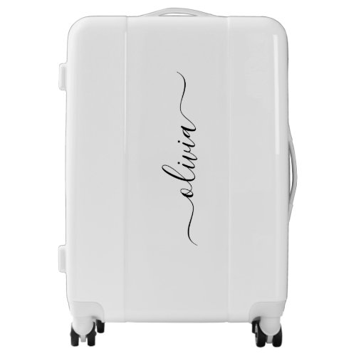 Black White Modern Script Girly Monogram Name Luggage