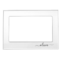 Black White Modern Script Girly Monogram Name Magnetic Frame