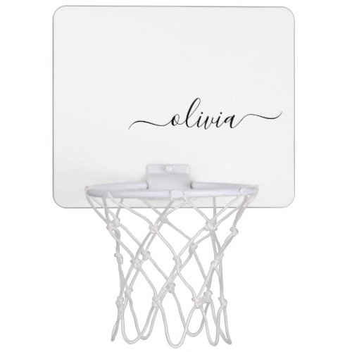 Black White Modern Script Girly Monogram Name Mini Basketball Hoop