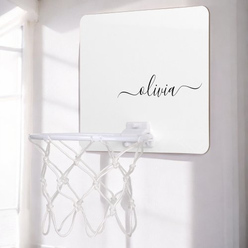 Black White Modern Script Girly Monogram Name Mini Basketball Hoop