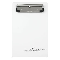 Black White Modern Script Girly Monogram Name Mini Clipboard