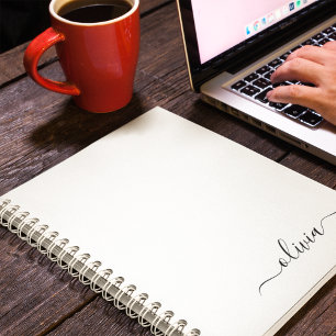 Black White Modern Script Girly Monogram Name Notebook