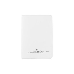 Black White Modern Script Girly Monogram Name Passport Holder