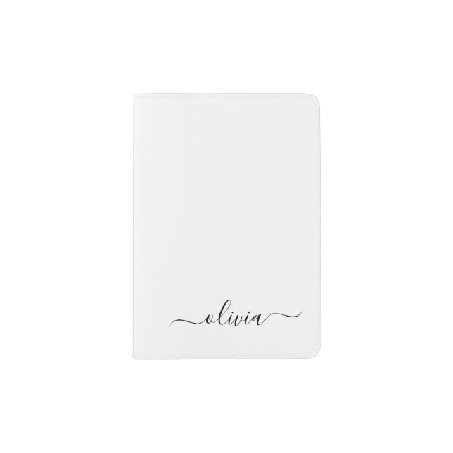 Black White Modern Script Girly Monogram Name Passport Holder (Front)