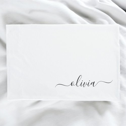 Black White Modern Script Girly Monogram Name Pillow Case