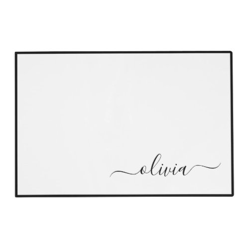 Black White Modern Script Girly Monogram Name Placemat