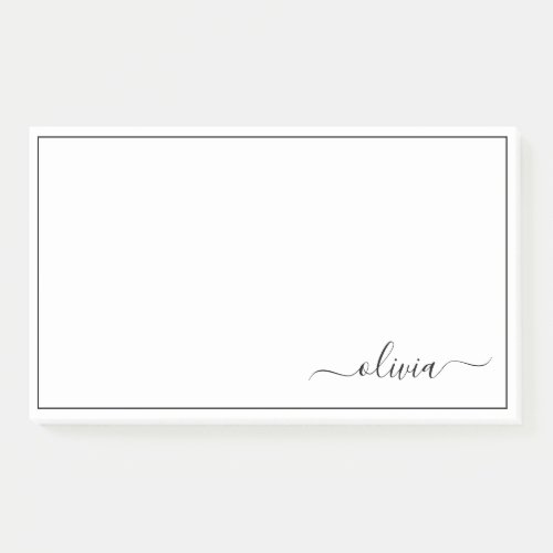 Black White Modern Script Girly Monogram Name Post_it Notes