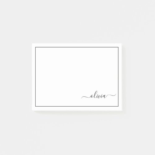 Black White Modern Script Girly Monogram Name Post_it Notes