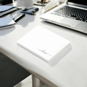 Black White Modern Script Girly Monogram Name Post-it Notes