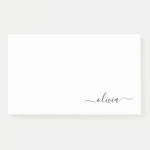 Black White Modern Script Girly Monogram Name Post_it Notes