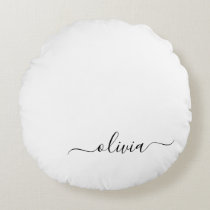 Black White Modern Script Girly Monogram Name Round Pillow