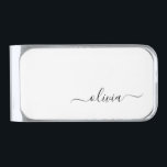 Black White Modern Script Girly Monogram Name Silver Finish Money Clip<br><div class="desc">White and Black Simple Script Monogram Name Money Clip. This makes the perfect graduation,  sweet 16 birthday,  wedding,  bridal shower,  anniversary,  baby shower or bachelorette party gift for someone that loves glam luxury and chic styles.</div>