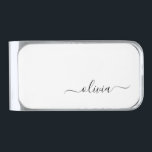 Black White Modern Script Girly Monogram Name Silver Finish Money Clip<br><div class="desc">White and Black Simple Script Monogram Name Money Clip. This makes the perfect graduation,  sweet 16 birthday,  wedding,  bridal shower,  anniversary,  baby shower or bachelorette party gift for someone that loves glam luxury and chic styles.</div>