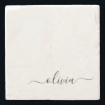 Black White Modern Script Girly Monogram Name Stone Coaster<br><div class="desc">Black and White Simple Script Monogram Name Stone Tile. This makes the perfect graduation,  sweet 16 birthday,  wedding,  bridal shower,  anniversary,  baby shower or bachelorette party gift for someone that loves glam luxury and chic styles.</div>
