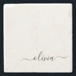 Black White Modern Script Girly Monogram Name Stone Coaster<br><div class="desc">Black and White Simple Script Monogram Name Stone Tile. This makes the perfect graduation,  sweet 16 birthday,  wedding,  bridal shower,  anniversary,  baby shower or bachelorette party gift for someone that loves glam luxury and chic styles.</div>