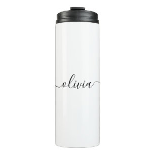 Black White Modern Script Girly Monogram Name Thermal Tumbler