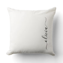 Black White Modern Script Girly Monogram Name Throw Pillow